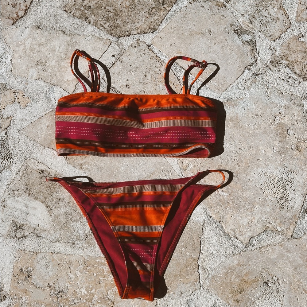 Striped Orange and Red Bikini Set
